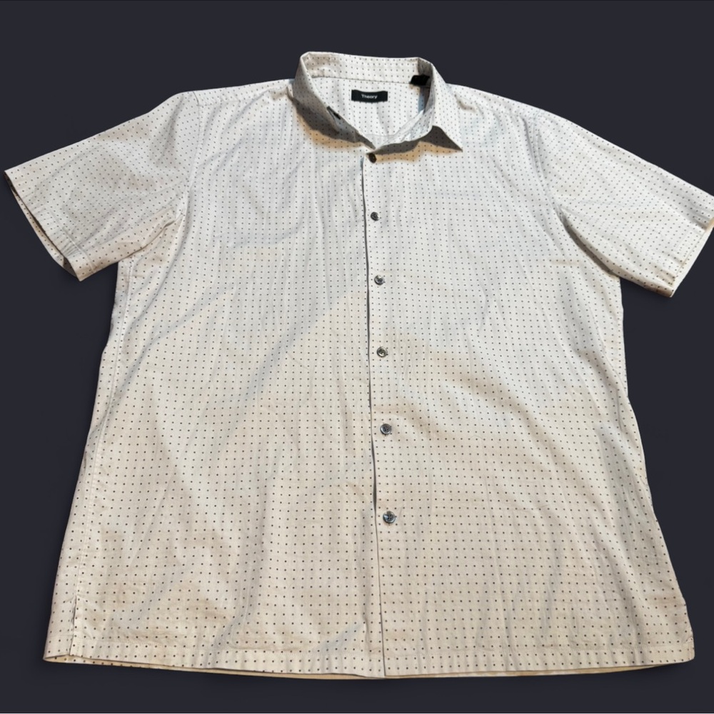 Theory Men's grey short sleeve Button Down Shirt size large lightweight